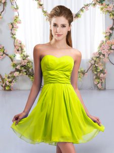 Yellow Green Empire Chiffon Sweetheart Sleeveless Ruching Mini Length Lace Up Vestidos de Damas