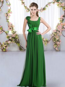 Empire Bridesmaids Dress Dark Green Straps Chiffon Sleeveless Floor Length Zipper