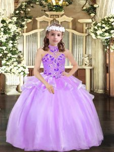 Sleeveless Lace Up Floor Length Appliques Child Pageant Dress