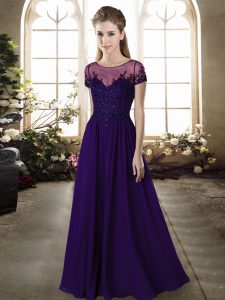 High Quality Short Sleeves Zipper Floor Length Beading and Appliques Bridesmaid Gown