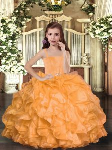 Orange Ball Gowns Organza Straps Sleeveless Ruffles Floor Length Lace Up Little Girls Pageant Gowns