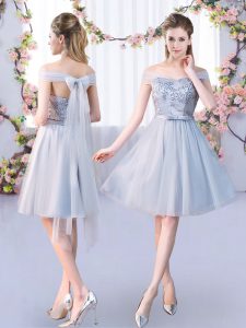 Best Selling Sleeveless Lace Up Knee Length Lace and Belt Court Dresses for Sweet 16