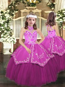 Lilac Lace Up Child Pageant Dress Embroidery Sleeveless Floor Length