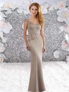 Satin Sleeveless Evening Gowns Sweep Train and Lace