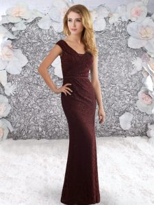 Glittering Burgundy Sleeveless Floor Length Beading and Lace Zipper Evening Dress