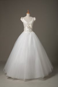 Floor Length Ball Gowns Short Sleeves White Wedding Dress Lace Up