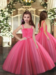 Floor Length Ball Gowns Sleeveless Hot Pink Kids Formal Wear Lace Up
