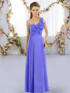 Sleeveless Chiffon Floor Length Lace Up Wedding Party Dress in Lavender with Hand Made Flower