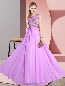 Inexpensive Lilac Quinceanera Court of Honor Dress Wedding Party with Beading and Appliques Scoop Sleeveless Backless