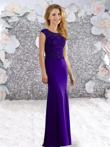 Purple Column/Sheath Beading Dress for Prom Zipper Elastic Woven Satin Sleeveless