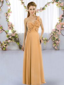 Chic Orange Empire Hand Made Flower Bridesmaid Dresses Lace Up Chiffon Sleeveless Floor Length