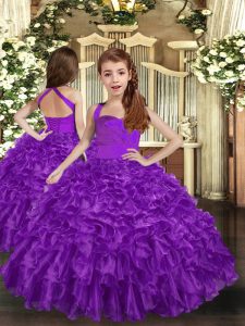 Straps Sleeveless Lace Up Pageant Gowns Purple Organza