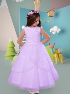 Fantastic Ankle Length Zipper Toddler Flower Girl Dress Lavender for Wedding Party with Lace