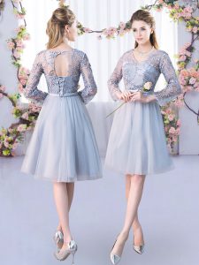 Tulle Long Sleeves Knee Length Dama Dress for Quinceanera and Lace and Belt