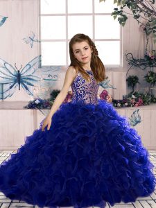 Sleeveless Beading and Ruffles Lace Up Pageant Dress for Teens