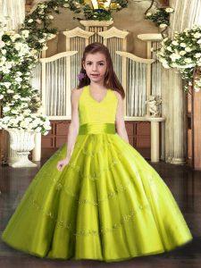 Stunning Beading Child Pageant Dress Yellow Green Lace Up Sleeveless Floor Length
