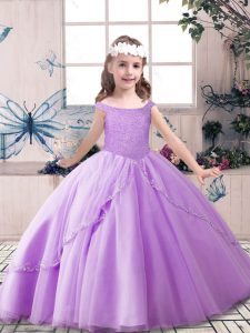 Lavender Sleeveless Beading Floor Length Little Girls Pageant Dress Wholesale