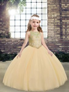 Tulle Sleeveless Floor Length Pageant Dresses and Beading