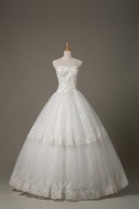 New Style Tulle Sleeveless Floor Length Bridal Gown and Beading and Lace