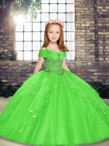 Beautiful Ball Gowns Straps Sleeveless Tulle Floor Length Lace Up Beading Little Girls Pageant Dress Wholesale