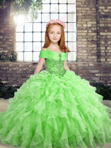 Organza Straps Sleeveless Lace Up Beading and Ruffles Winning Pageant Gowns in