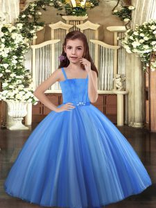 Excellent Blue and Yellow And White Straps Neckline Beading Pageant Dress for Teens Sleeveless Lace Up