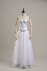Charming White Lace Up Sweetheart Beading Wedding Gowns Tulle Sleeveless