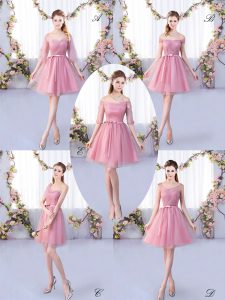 Elegant Pink Half Sleeves Mini Length Appliques and Belt Lace Up Court Dresses for Sweet 16