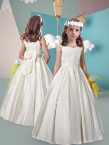 Floor Length A-line Sleeveless White Flower Girl Dresses Zipper