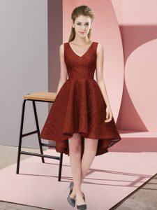 Cute Rust Red Bridesmaid Gown Wedding Party with Lace V-neck Sleeveless Zipper