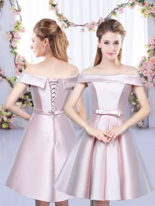 Baby Pink Sleeveless Satin Lace Up Quinceanera Dama Dress for Wedding Party