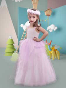 Lilac A-line Lace Toddler Flower Girl Dress Zipper Tulle Sleeveless Floor Length