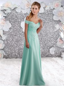 Perfect Empire Prom Evening Gown Aqua Blue Off The Shoulder Chiffon Sleeveless Floor Length Zipper