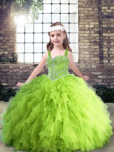 Straps Lace Up Beading and Ruffles Little Girl Pageant Gowns Sleeveless