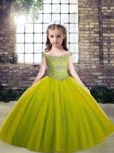 Scoop Sleeveless Lace Up Pageant Dress for Girls Olive Green Tulle