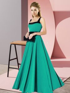 Charming Square Sleeveless Quinceanera Court of Honor Dress Floor Length Belt Turquoise Chiffon