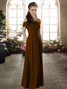 Floor Length Zipper Court Dresses for Sweet 16 Brown for Wedding Party with Ruching
