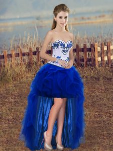 Royal Blue Sleeveless Tulle Lace Up Evening Dress for Prom and Party