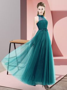 Sumptuous Teal Sleeveless Floor Length Beading and Appliques Lace Up Court Dresses for Sweet 16