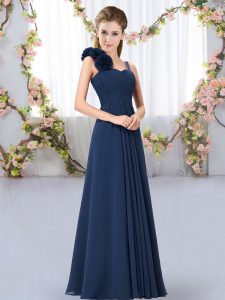 Great Straps Sleeveless Lace Up Quinceanera Court Dresses Navy Blue Chiffon