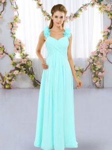 High Quality Aqua Blue Straps Lace Up Hand Made Flower Dama Dress for Quinceanera Sleeveless