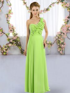 Sleeveless Chiffon Floor Length Lace Up Damas Dress in with Hand Made Flower