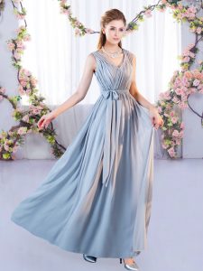 Wonderful Chiffon Sleeveless Floor Length Bridesmaid Dress and Belt