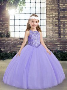 Custom Design Lavender Sleeveless Beading Floor Length Little Girl Pageant Dress