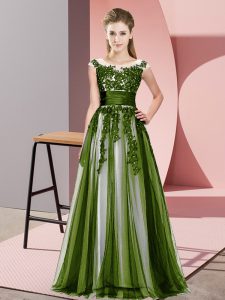 Wonderful Empire Bridesmaid Dress Olive Green Scoop Tulle Sleeveless Floor Length Zipper