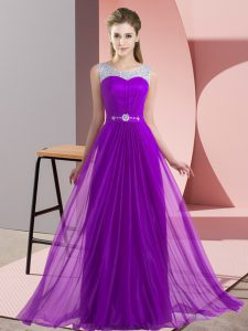 Elegant Sleeveless Chiffon Floor Length Lace Up Wedding Party Dress in Purple with Beading