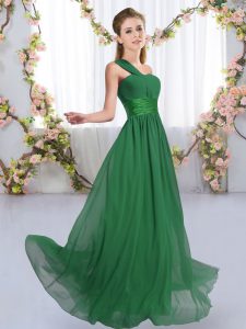 Floor Length Dark Green Wedding Party Dress Chiffon Sleeveless Ruching