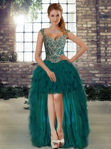 Organza Sleeveless High Low Prom Party Dress and Beading and Ruffles