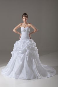 A-line Sleeveless White Bridal Gown Brush Train Lace Up