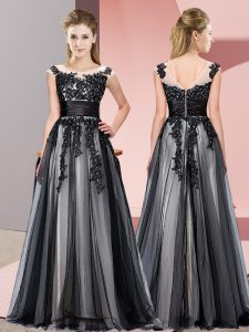 Black Zipper Dama Dress Beading and Lace Sleeveless Floor Length